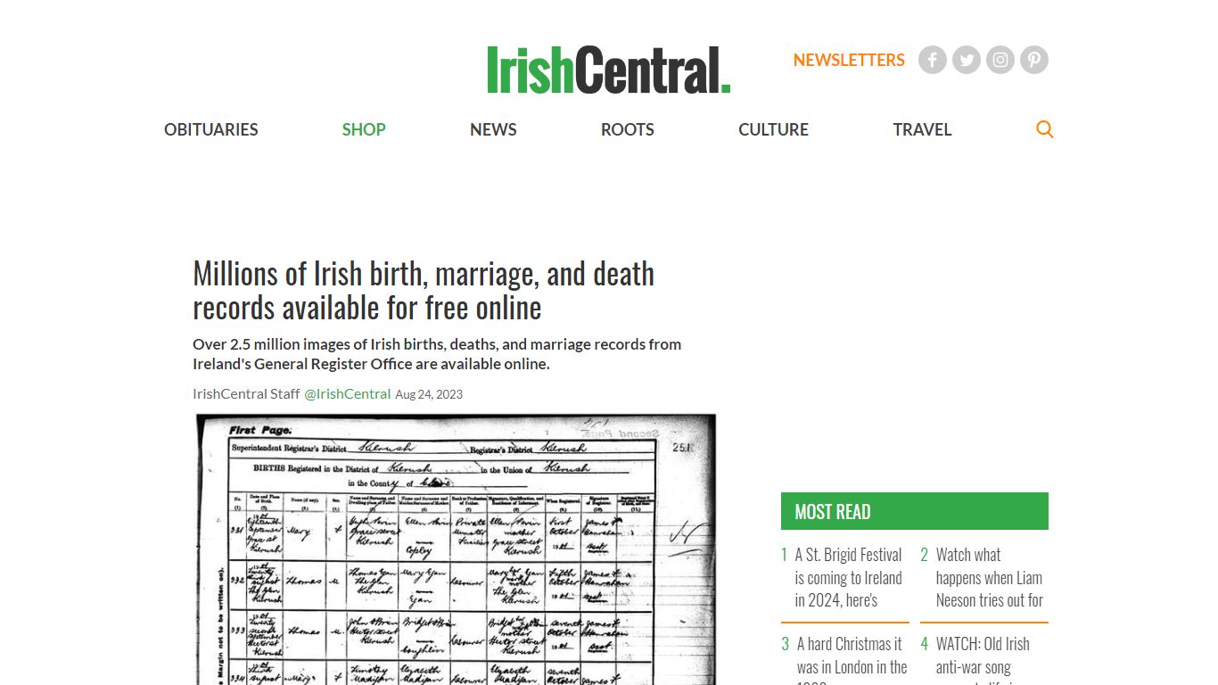 Irish birth, marriage, and death records free online - IrishCentral